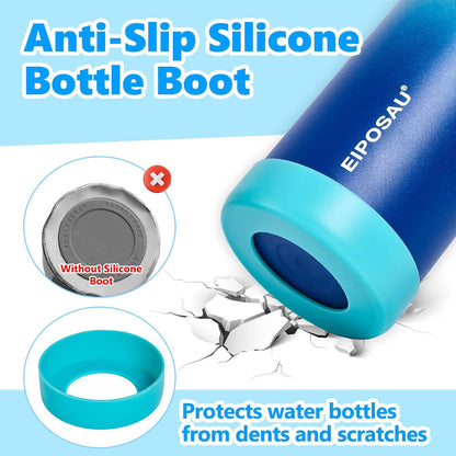 Insulated Water Bottle with Lid & Boot & Stickers, 24 oz Stainless Steel Sweat Free Bottle Keep Cold 24H, BPA-Free Sports Wide Mouth Water Bottle, BlueBlack