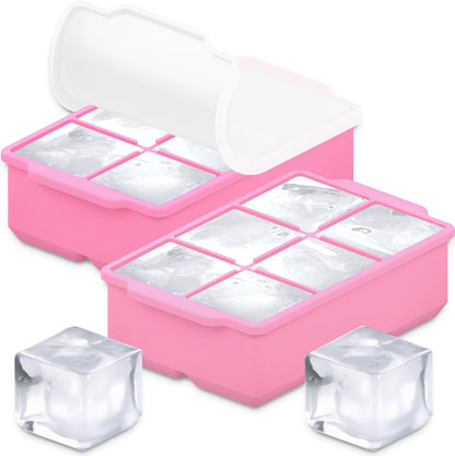 KitchFort Large Silicone Ice Cube Tray (2-Pack), Easy Release 2" Big Ice Cubes - Cocktail, Whiskey Ice Cubes Mold - Ice Trays for Freezer with Lid - Stackable Silicone Ice Tray - Black
