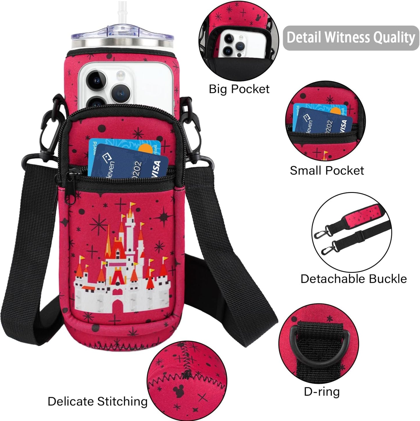 Water Bottle Carrier Bag 25oz/32oz Water Bottle Pouch Holder Adjustable Shoulder Strap Neoprene Water Bottle Sling Bag with Phone Pocket Insulated Tumbler Accessories for Walking