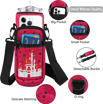 Water Bottle Carrier Bag 25oz/32oz Water Bottle Pouch Holder Adjustable Shoulder Strap Neoprene Water Bottle Sling Bag with Phone Pocket Insulated Tumbler Accessories for Walking