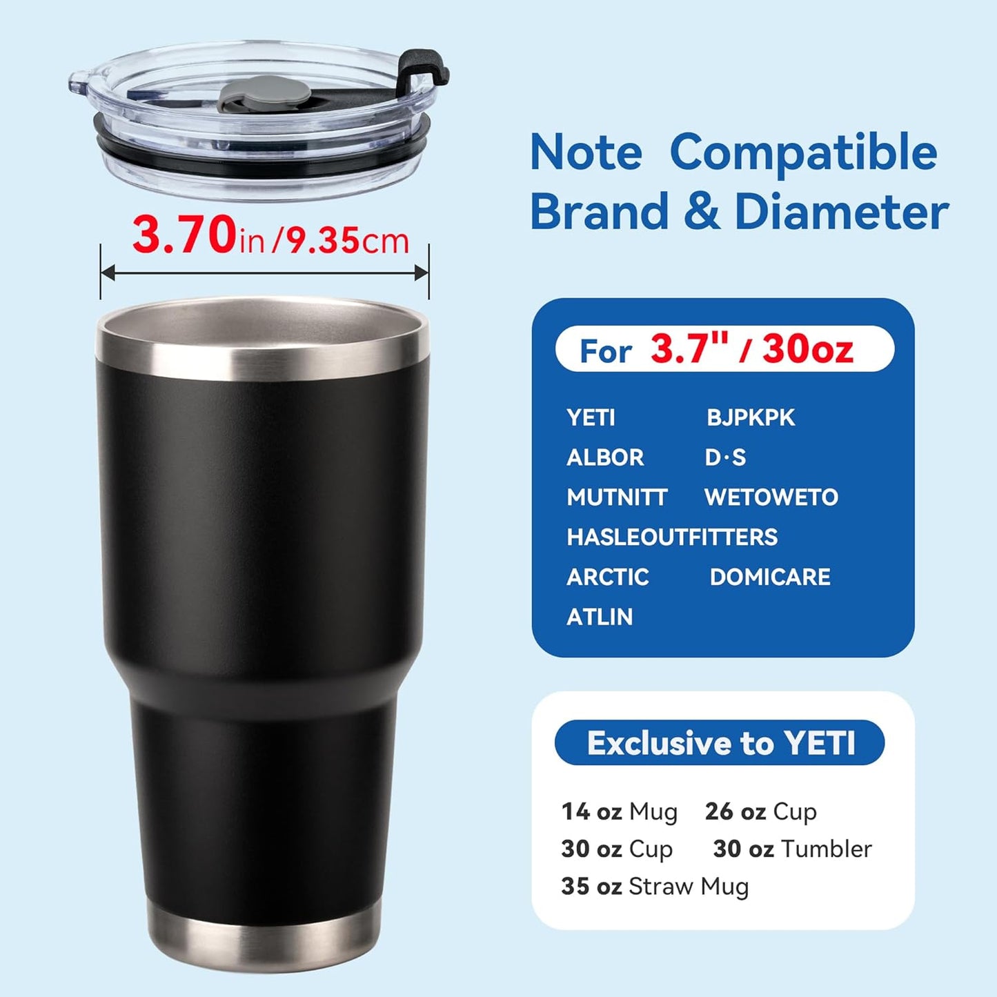 30oz Tumbler Lids,Replacement Lids for 30oz Yeti Tumbler, Ozark Trail and More,2 Pack Spill Proof Lids,Cover for 30 OunceTumbler,Cup (Black 2pack)