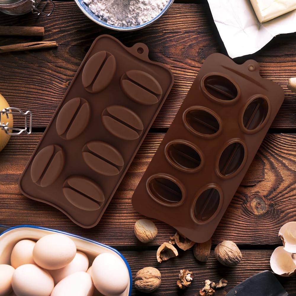 2 Pack Coffee Bean Shape Ice Cube Chocolate Fondant Soap Candle Tray Mold DIY Crafts Silicone Mousse Cake Milk Dessert Molds