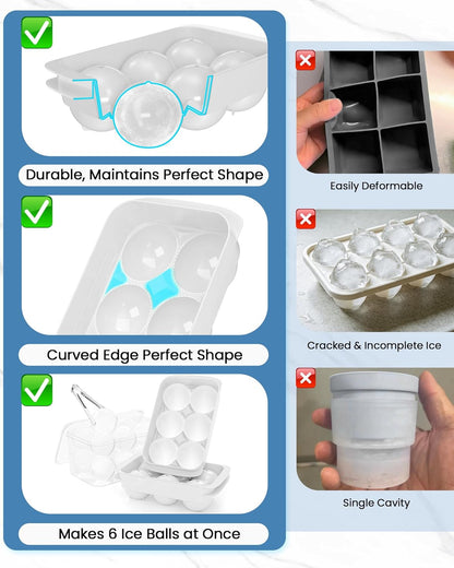 Large Ice Cube Tray for Freezer - 2 Pack Stackable Round Ice Cube Molds Set, Easy to Fill & Release with Storage Bin and Tongs for Kitchen, Party, Cocktail & Coffee, Gifts for Whiskey Lover (1.93In)