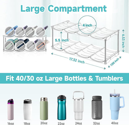 Stackable Water Bottle Organizer, Large Compartment Water Bottle Holder for Stanley 40 oz Tumbler, Kitchen Storage Organizer for Stanley Cup Accessories, Tumbler Organizer Wine Rack - Hold 16 Bottles