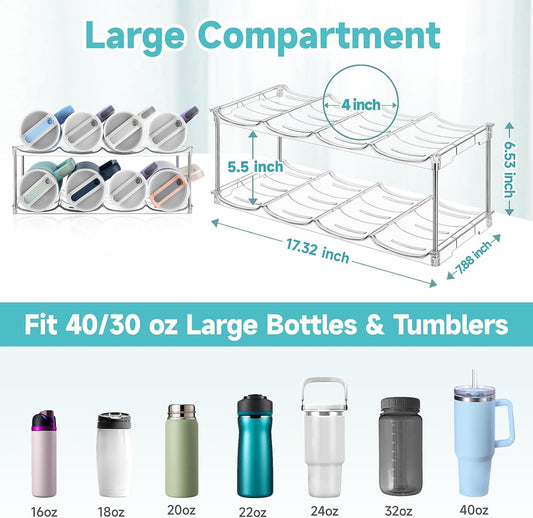 Stackable Water Bottle Organizer, Large Compartment Water Bottle Holder for Stanley 40 oz Tumbler, Kitchen Storage Organizer for Stanley Cup Accessories, Tumbler Organizer Wine Rack - Hold 16 Bottles