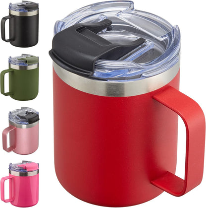 12oz Insulated Coffee Mug Cup with Handle, Stainless Steel Travel Coffee Mug with Flip Lid, Double Wall Vacuum Coffee Tumbler, Navy