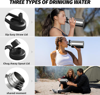 40oz Insulated Water Bottle (Cold for 48 Hrs),BPA Free&Leak Proof,Stainless Steel Water Flask,Water Jug with Straw Spout Lids for Gym,Hiking,Travel,Black Blue