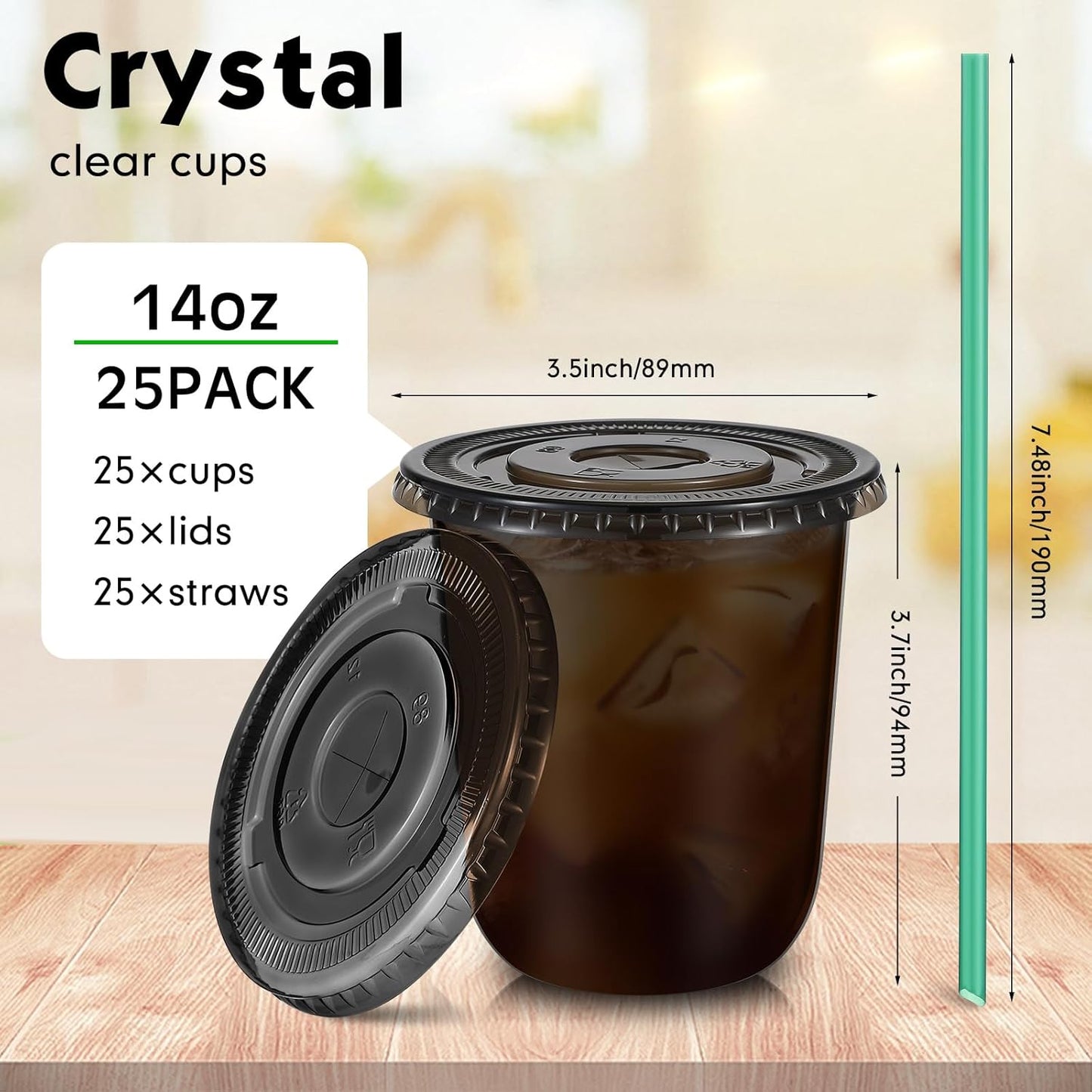Baderke 25 Set Plastic Cups with Lids and Straws, Disposable Plastic Iced Coffee Cup for Cold Beverage Juice Smoothie Crystal for Coffee Shops Party Catering(Clear,16 oz)