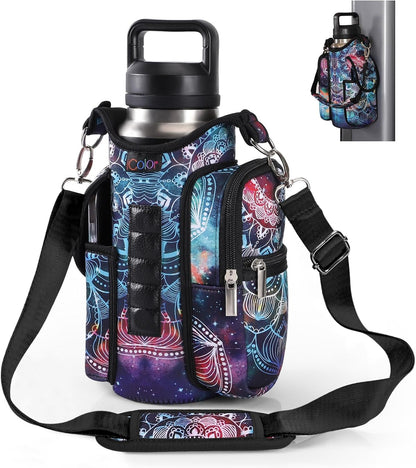 icolor Magnetic Gym Bag Water Bottle Carrier Holder with Phone Pockets & Shoulder Strap,Gym Magnetic Bag 5 Built-in Magnets Gym Accessories Organizer Sling Bottle Bag Pouch Sleeve