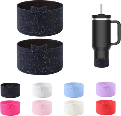 2PCS Bow Silicone Boot for Stanley Quencher Tumbler 30oz 40oz & IceFlow 20oz 30oz& Hydro Flask Water Bottle 12-24 oz Protective Bottom Sleeve Cover for Stanley Cup Accessories& Owala 24oz