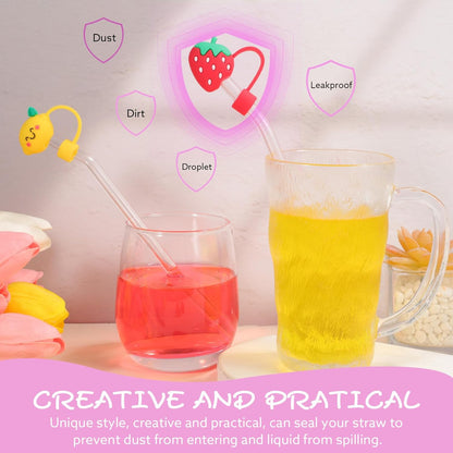 8 Pcs Animal Straw Cover Cap, Silicone Straw Topper for Stanley 30&40 Oz Tumbler Cute Straws Cap in Various Shapes, Straws Covers for 0.4 Inch/10 mm Tips Gifts for Women Girls Teens