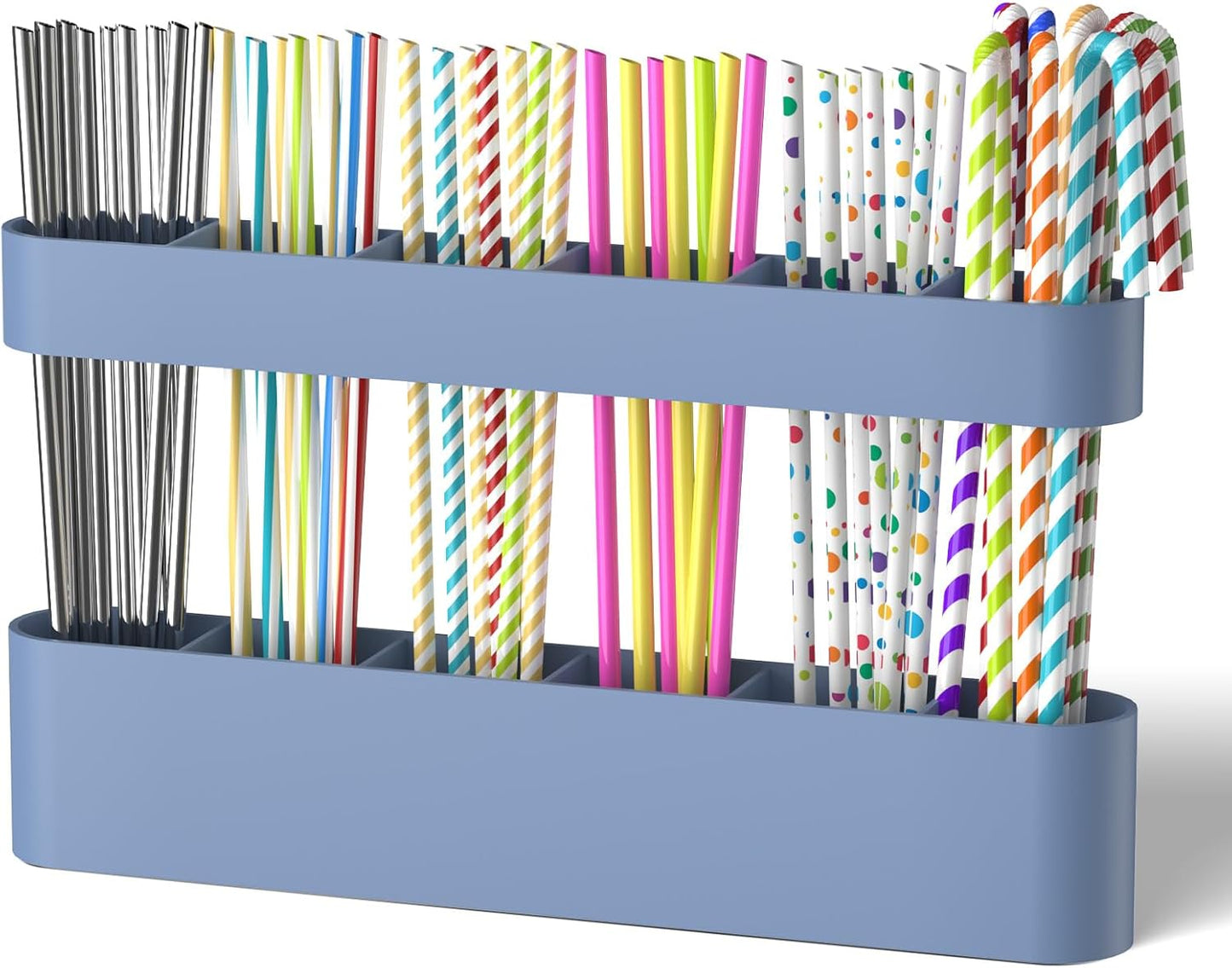 Silicone Straw Holder for Cabinet with Adhesive Tape, Straw Holder for Counter, Storage Organizer for Tumbler Drinking Straws, Cabinet Door Mounted Kitchen Countertop Cupboard Accessories (Blue)