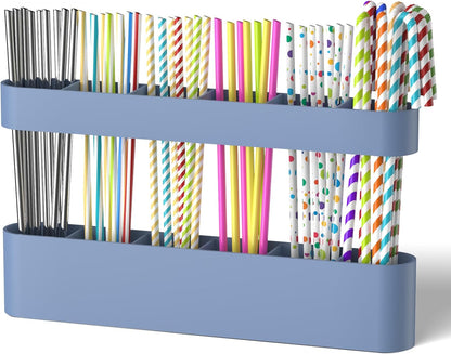 Silicone Straw Holder for Cabinet with Adhesive Tape, Straw Holder for Counter, Storage Organizer for Tumbler Drinking Straws, Cabinet Door Mounted Kitchen Countertop Cupboard Accessories (Blue)