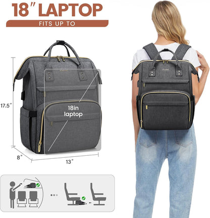 LOVEVOOK Laptop Backpack for Women with Giant Tumbler Holder Pocket,15.6 inch Waterproof Travel Backpack Purse Computer Laptop Bag,Professional Work College Nurse Teacher Backpack Casual Daypack,Black