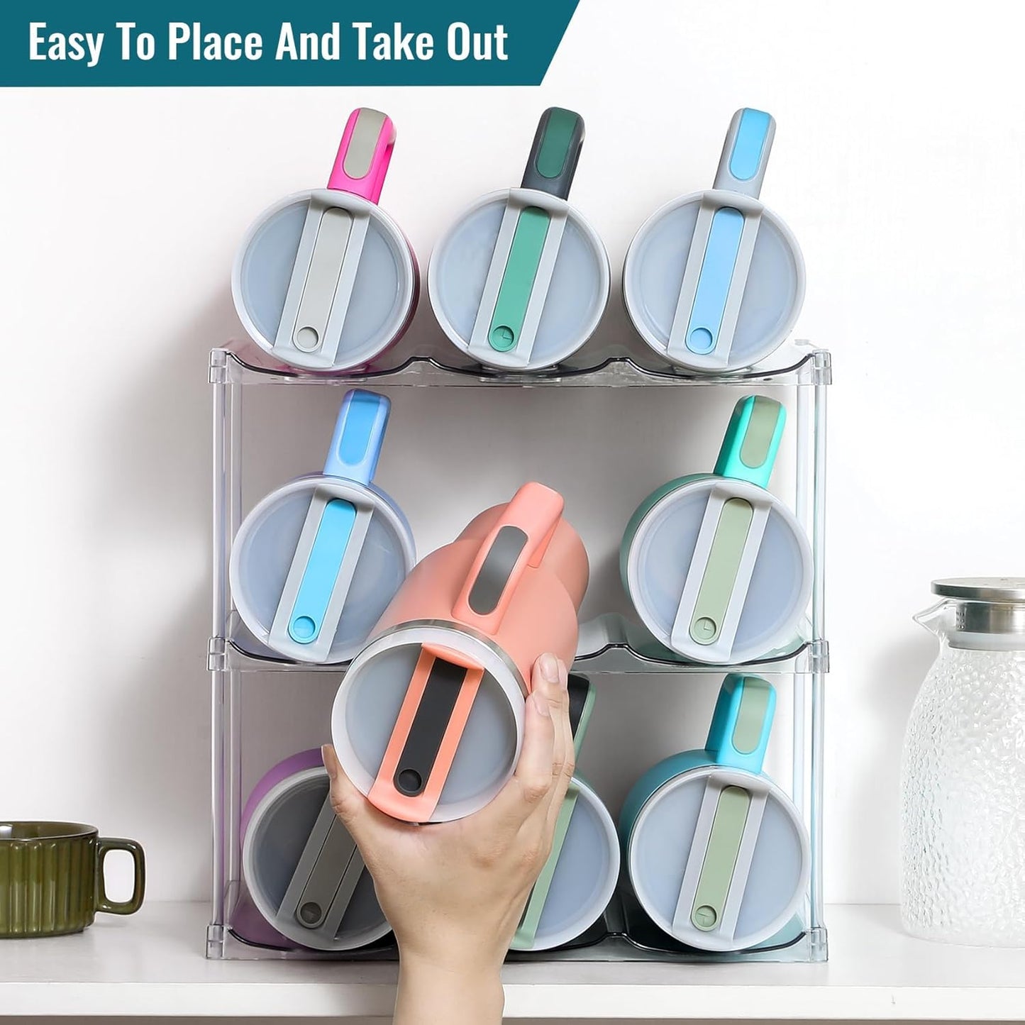 Design for Stanley 40 OZ & Large Bottles & Tumblers with Handle - Acrylic Water Bottle Organizer - Stackable Clear Wine Rack Cup Holder for Home Kitchen Pantry Shelf Countertop Cabinet, 4 Tier Hold 16
