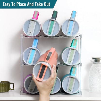 Design for Stanley 40 OZ & Large Bottles & Tumblers with Handle - Acrylic Water Bottle Organizer - Stackable Clear Wine Rack Cup Holder for Home Kitchen Pantry Shelf Countertop Cabinet, 4 Tier Hold 16