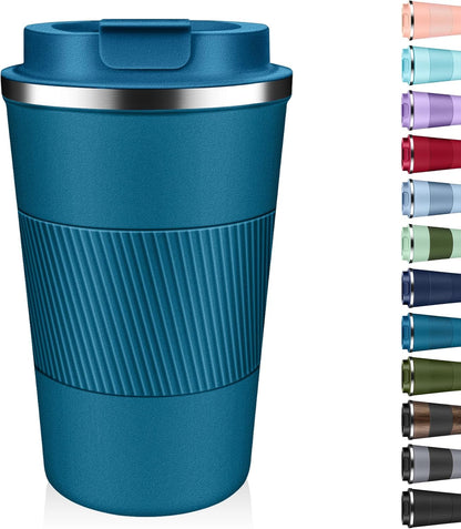 Insulated Coffee Tumbler 12 oz, Stainless Steel Coffee Mug with Lids, Travel Coffee Mug Leak Proof, Double Wall Vacuum Insulated Reusable Coffee Cup, Keep Drinks Hot and Cold (Sky Blue, 12 Ounces)