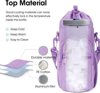 sportsnew Water Bottle Holder 40oz Crossbody Insulated Cup Sleeve Water Bottle Carrier Sling Bag with Phone Pocket, Walking