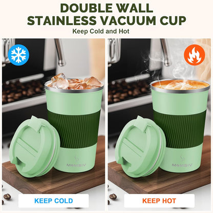 MOMSIV 12oz Travel Mug, Insulated Coffee Cup with Leakproof Lid, Travel Coffee Mug Vacuum Stainless Steel Double Walled Reusable Coffee Cup for Hot and Cold Water Coffee