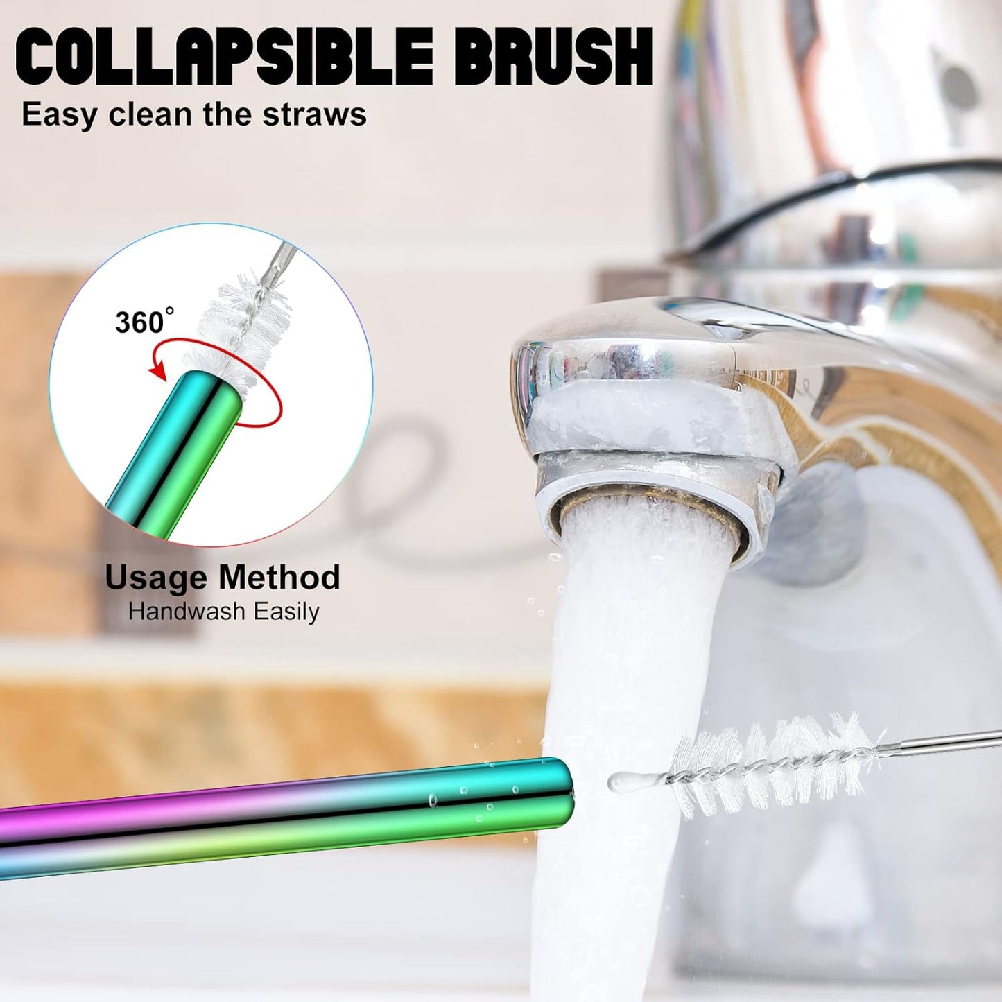 Zubebe 8 Pack Metal Reusable Straw Collapsible Straws Stainless Steel Drinking Straw with Plastic Case Silicone Tip and Cleaning Brush and Keychain Long Telescopic Portable for Travel Work