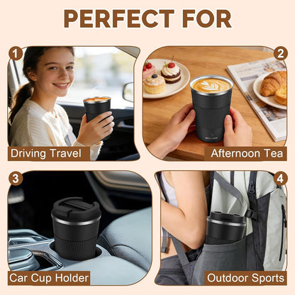 MOMSIV 12oz Travel Mug, Insulated Coffee Cup with Leakproof Lid, Travel Coffee Mug Vacuum Stainless Steel Double Walled Reusable Coffee Cup for Hot and Cold Water Coffee