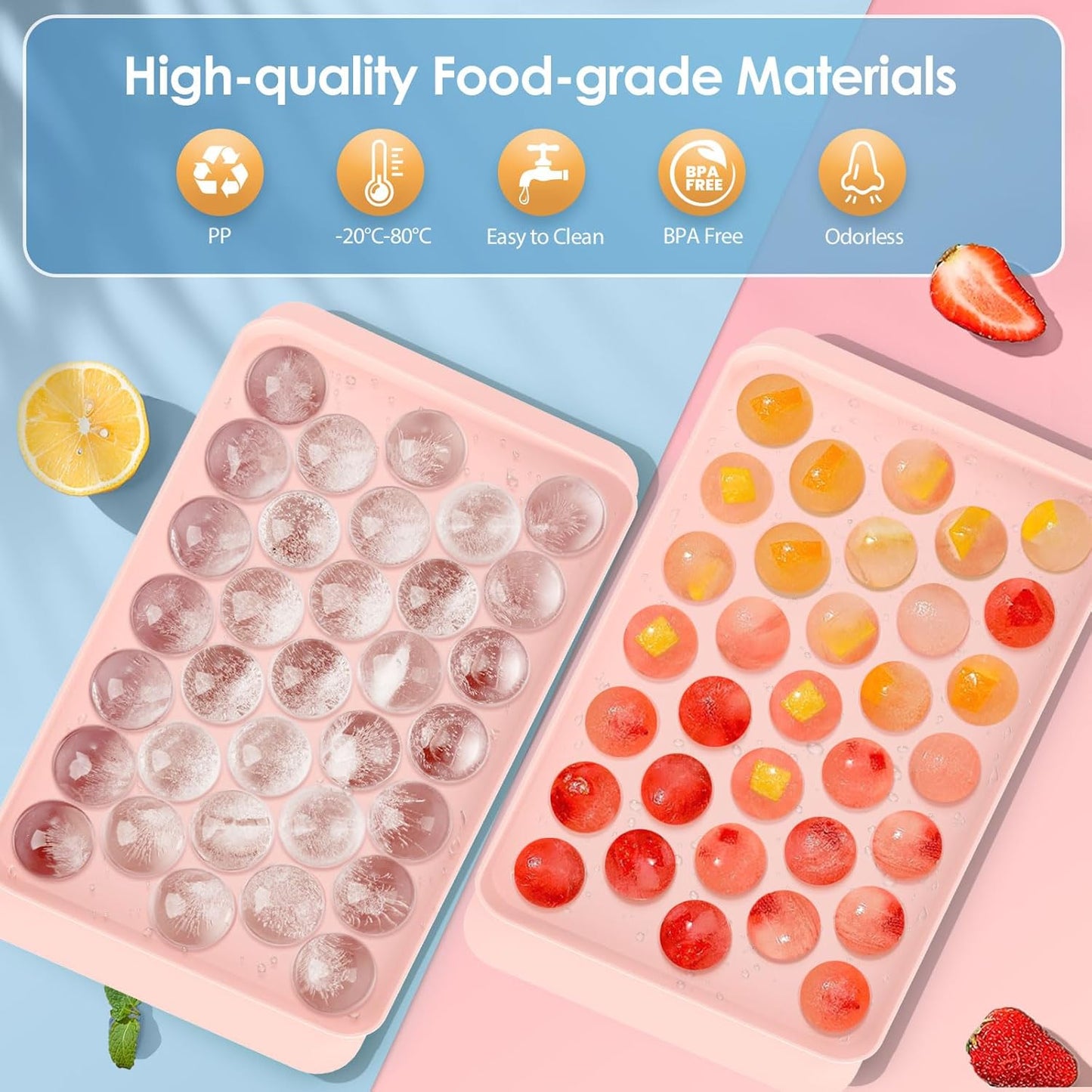 WIBIMEN Ice Cube Tray with Lid and Bin - Round Ice Trays for Freezer with Lid - Ice Cube Trays for Freezer with Ice Container (1"-2PACK Blue)