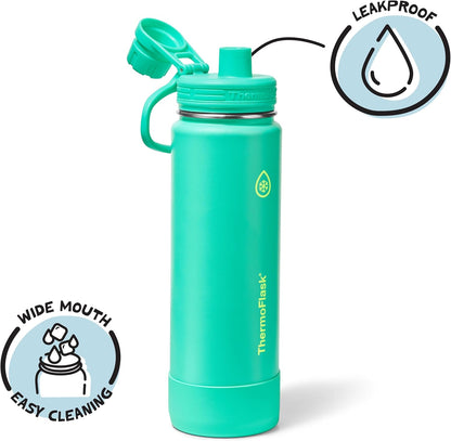 ThermoFlask Insulated Water Bottle with Spout Lid (24 oz, Lemonade Stand) - Leakproof, Stainless Steel Water Bottle for Cold & Hot Drinks, Travel & Daily Hydration