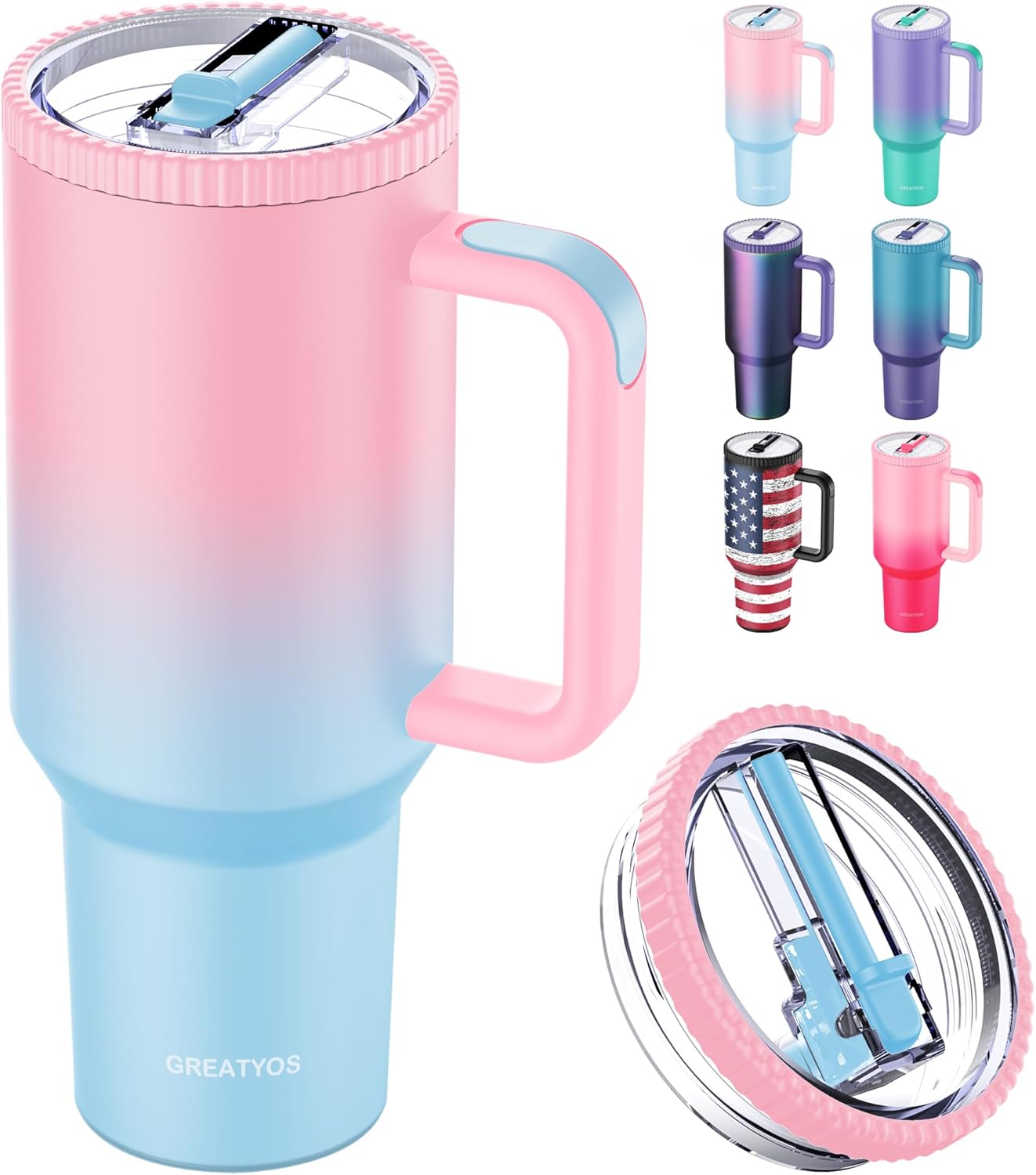 Greatyos 40 oz Tumbler with Handle and Flip Straw Lid - Upgraded Traveler 40oz Tumblers with Lids Straws Vacuum Insulated Leak Proof Stainless Steel Cup Mug Gifts for Men Women Him Her (Ocean Dream)