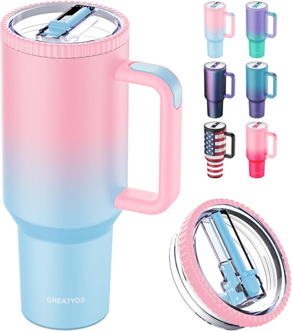 Greatyos 40 oz Tumbler with Handle and Flip Straw Lid - Upgraded Traveler 40oz Tumblers with Lids Straws Vacuum Insulated Leak Proof Stainless Steel Cup Mug Gifts for Men Women Him Her (Ocean Dream)