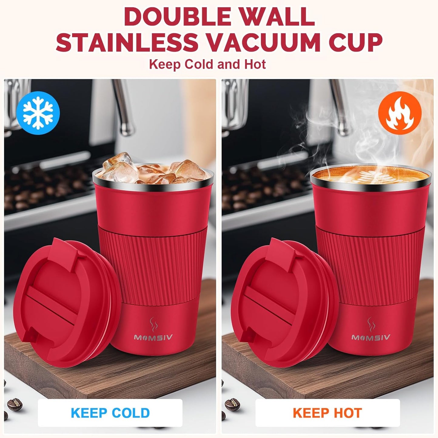 MOMSIV 12oz Travel Mug, Insulated Coffee Cup with Leakproof Lid, Travel Coffee Mug Vacuum Stainless Steel Double Walled Reusable Coffee Cup for Hot and Cold Water Coffee