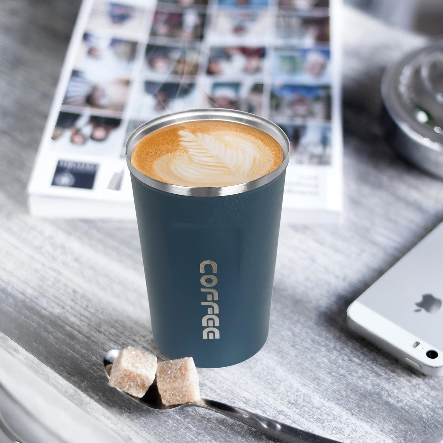 17oz (510ml) Vacuum Insulated Coffee Travel Mug, Leak proof Double Wall Stainless Steel Reusable Cup with Lid, Thermal Tumbler for Hot and Cold Drinks, Matte Texture White