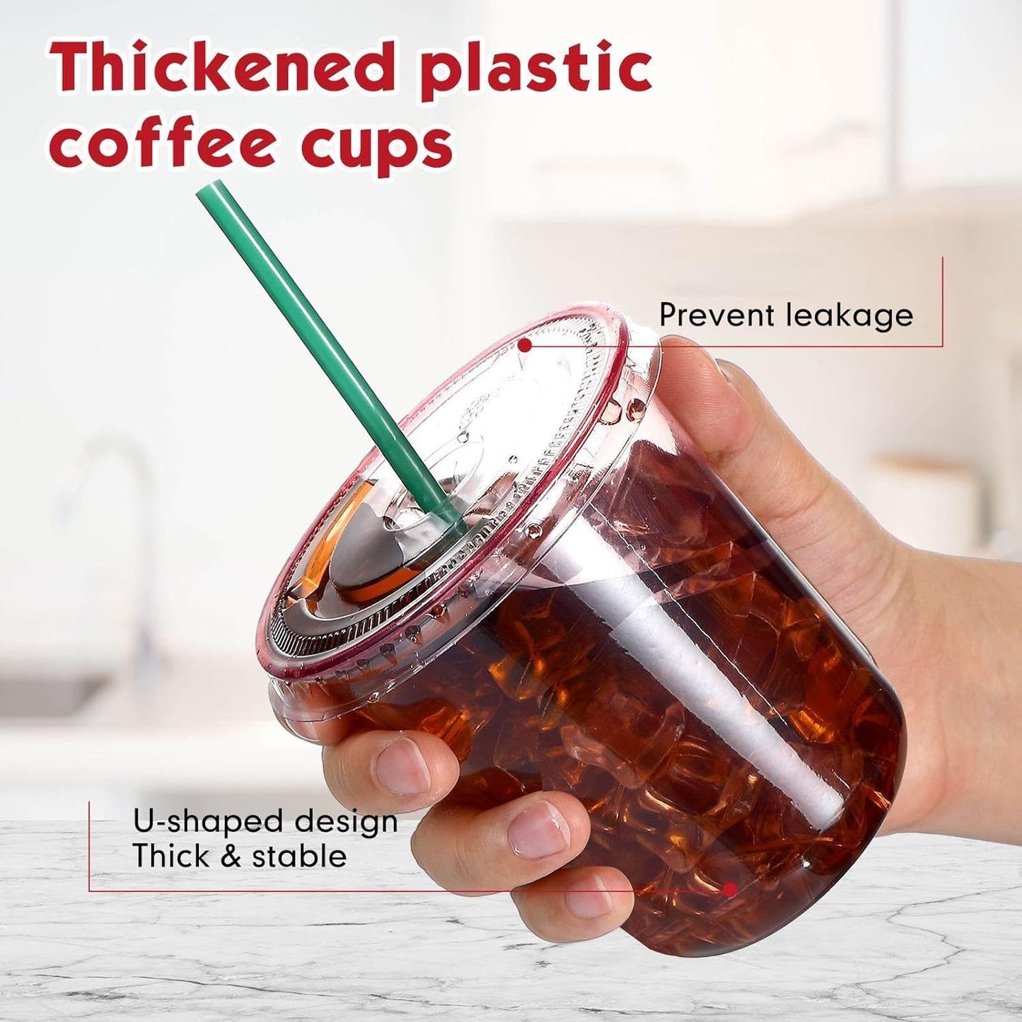Baderke 25 Set Plastic Cups with Lids and Straws, Disposable Plastic Iced Coffee Cup for Cold Beverage Juice Smoothie Crystal for Coffee Shops Party Catering(Clear,16 oz)
