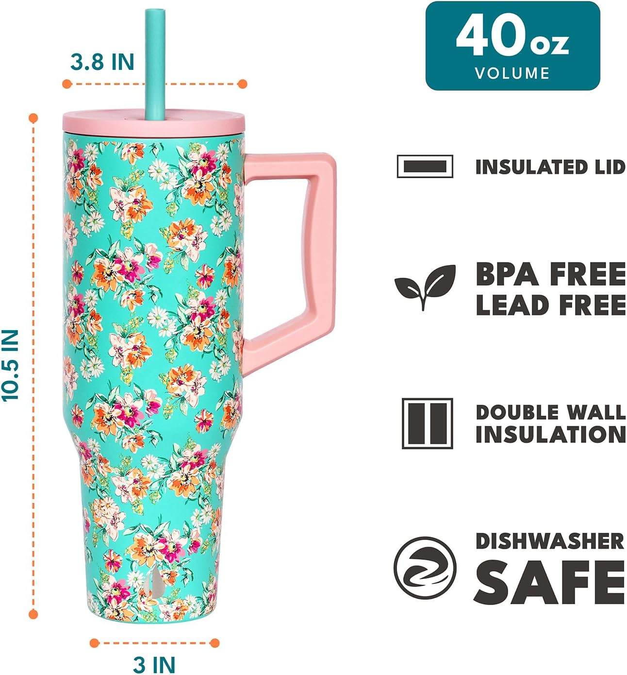 Elemental 32 oz 100% Leak Proof Tumbler with Handle & Straw - Stainless Steel Double Wall Insulated Tumbler for Hot and Cold Beverages - Travel Coffee Mug with Sip & Straw Lid - White - Colors B