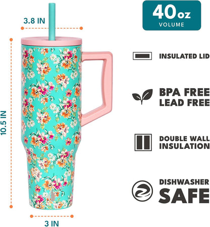 Elemental 32 oz 100% Leak Proof Tumbler with Handle & Straw - Stainless Steel Double Wall Insulated Tumbler for Hot and Cold Beverages - Travel Coffee Mug with Sip & Straw Lid - White - Colors B