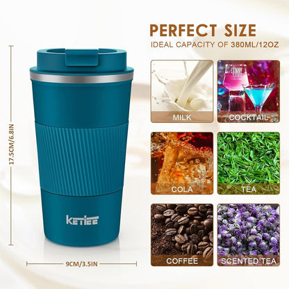 KETIEE Travel Coffee Mug Spill Proof 12oz, Insulated Travel Mug to Go, Reusable Coffee Cup with Seal Lid, Vacuum Stainless Steel Tumbler for Hot/Cold Drinks (Red)