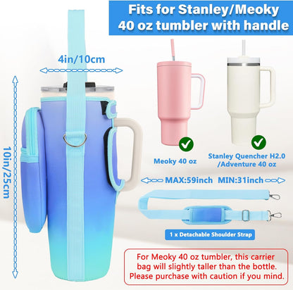 LEFOR·Z Water Bottle Carrier Bag with Phone Pocket Compatible with Stanley/Meoky 40 oz Tumbler with Handle,Water Bottle Holder Pouch with Adjustable Strap Compatible with Stanley Cup Accessories