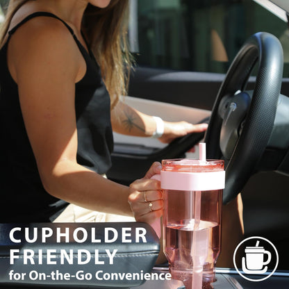34oz Leakproof Straw Tumbler with Lid and Straw Double Wall Slim Coffee Cup Reusable BPA Free Plastic Travel Mug Integrated Handle Dishwasher Safe