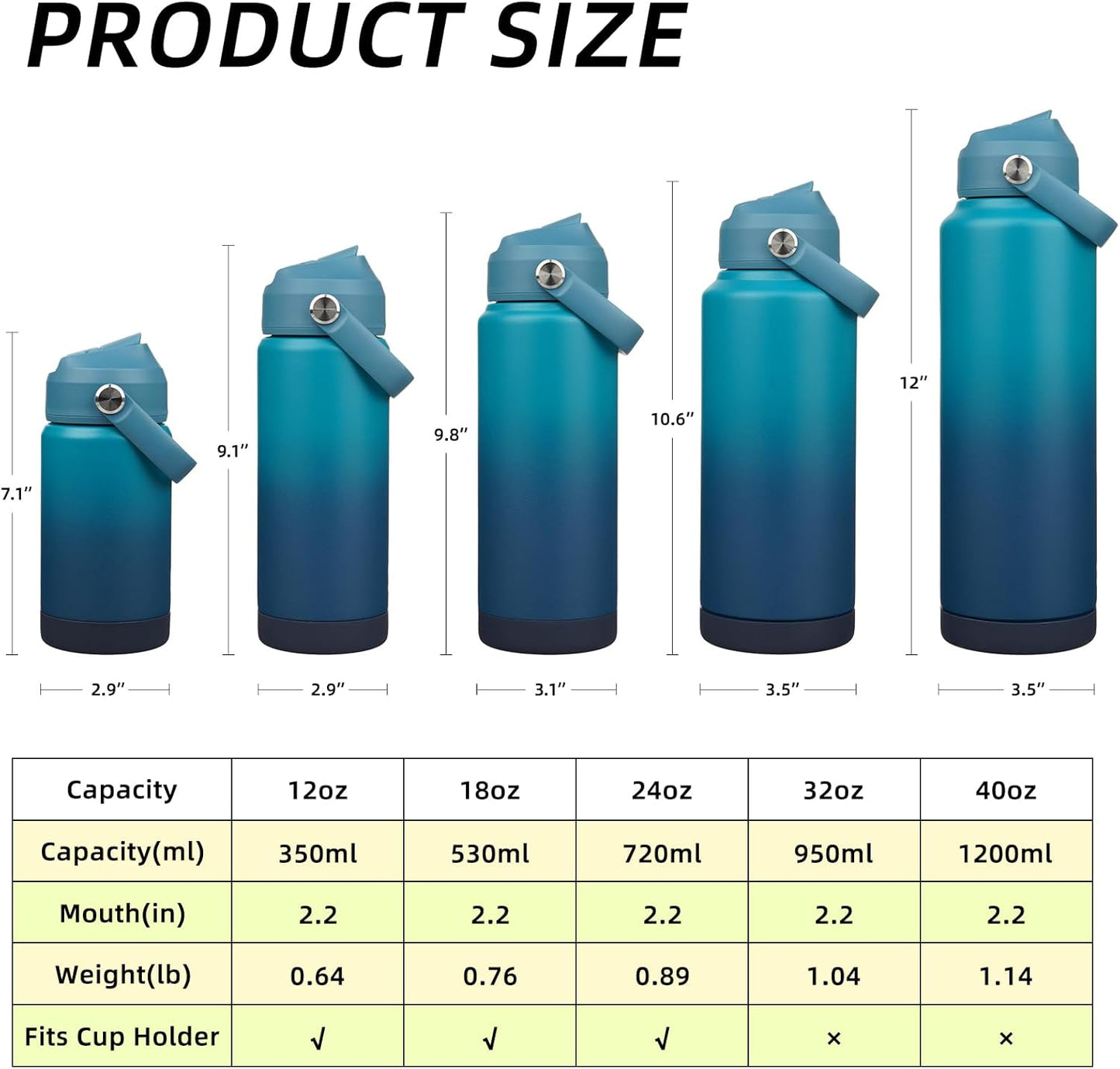 BJPKPK Insulated Water Bottle with Straw Lid, 18oz Thermo Water Bottles with Soft Nozzle, Flex Handle & Non-slip Boot, BPA Free Leak Proof Stainless Steel Metal Thermo, Tumblers, Cups,Sea Salt