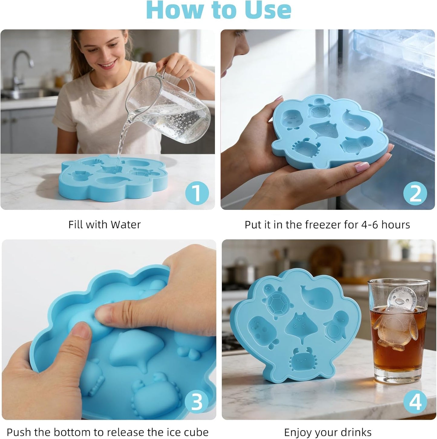 Fu Store Ice Cube Tray Shell Silicone Ice Cube Trays with Cute Marine Life Shapes Cubes Easy to Release Perfect for Freezer Home, Kitchen, Drinks, Cocktail, Coffee, Chocolate Mold (Blue)