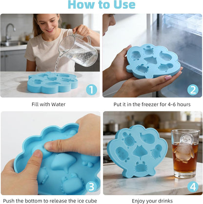 Fu Store Ice Cube Tray Shell Silicone Ice Cube Trays with Cute Marine Life Shapes Cubes Easy to Release Perfect for Freezer Home, Kitchen, Drinks, Cocktail, Coffee, Chocolate Mold (Blue)