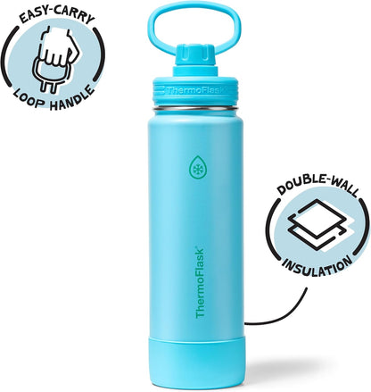 ThermoFlask Insulated Water Bottle with Spout Lid (24 oz, Lemonade Stand) - Leakproof, Stainless Steel Water Bottle for Cold & Hot Drinks, Travel & Daily Hydration