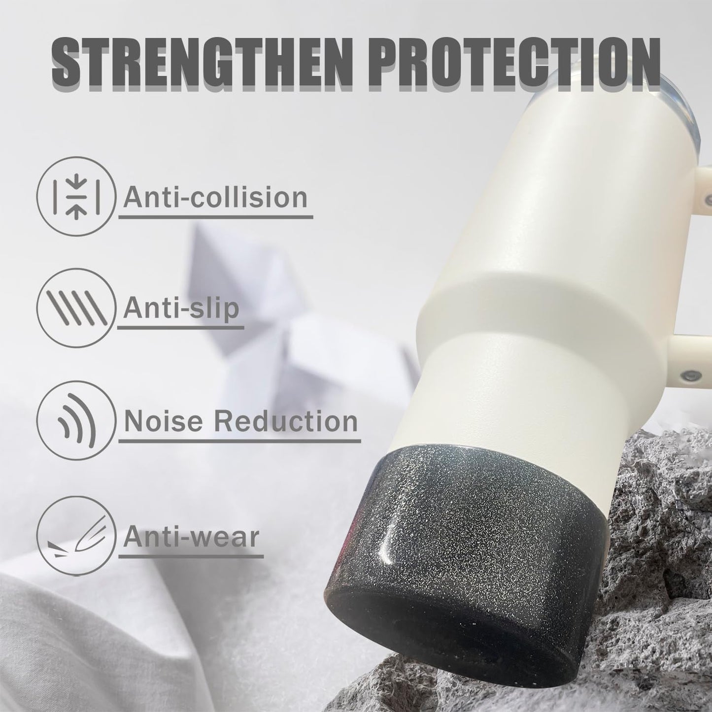 Jelly Luster Glitter Silicone Transparent Boot for Stanley 20-40oz, Compatible with Hydro Flask or Other Water Bottle Tumbler, 2.85-3.0 inch Protective Anti-Slip Bottom Sleeve Cover