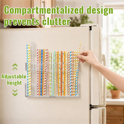 Mpotmiy 9.5” Large Acrylic Straw Holder for Cabinet Door-Reusable Tumbler Straw Organizer with Ultra Sticky Adhesive Tape ,Plastic Kitchen Accessories Container for Inside Cupboard Door (Transparent)