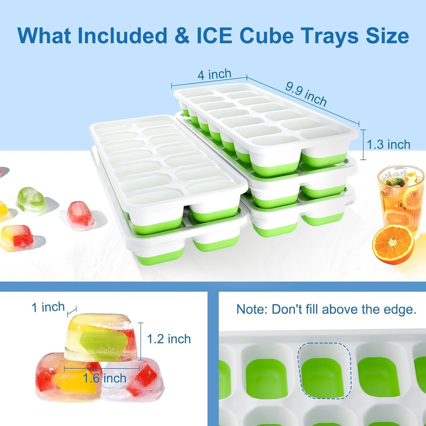 Ice Cube Tray with Lid, 3 Pack Silicone Easy-Release Ice Trays for Freezer, Stackable Ice Cube Molds for Drinks, Cocktails, Whiskey, Coffee - BPA-Free and Odor-Free,Ice Cube Trays for Freezer