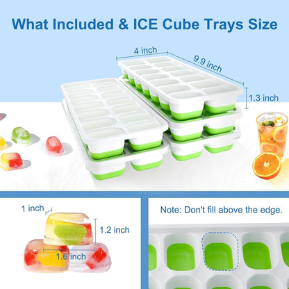 Ice Cube Tray with Lid, 3 Pack Silicone Easy-Release Ice Trays for Freezer, Stackable Ice Cube Molds for Drinks, Cocktails, Whiskey, Coffee - BPA-Free and Odor-Free,Ice Cube Trays for Freezer