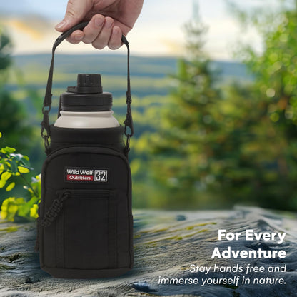 Wild Wolf Outfitters - #1 Best Water Bottle Holder for 32 oz Bottles - Carry, Protect and Insulate Your Flask with This Military Grade Carrier w/ 2 Pockets and an Adjustable Padded Shoulder Strap.
