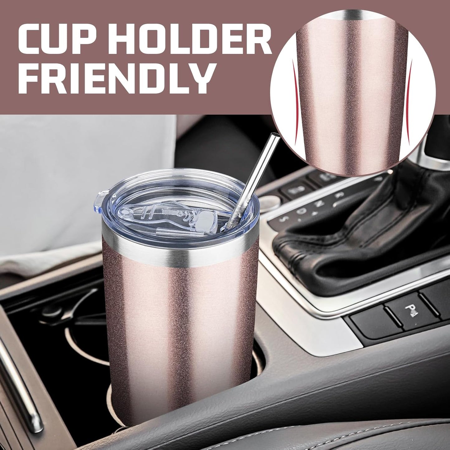 20 oz Tumbler with Lids and Straws, Stainless Steel Insulated Travel Coffee Mug, Double Wall Vacuum Insulated Tumblers, Powder Coated Coffee Tumbler for Cold & Hot Drinks (Light Purple)