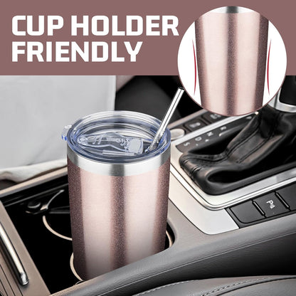 20 oz Tumbler with Lids and Straws, Stainless Steel Insulated Travel Coffee Mug, Double Wall Vacuum Insulated Tumblers, Powder Coated Coffee Tumbler for Cold & Hot Drinks (Light Purple)