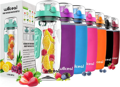 Fruit Infuser Water Bottle 32oz- Durable, Large - BPA Free Tritan, Flip Lid, Leak Proof Design - Sports, Camping
