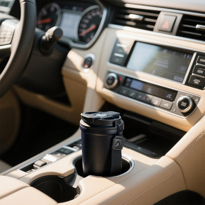 Insulated Travel Coffee Mug, 13oz Leakproof Coffee Tumblers With Strap & 2-In-1 Lids, Vacuum-Insulated Stainless Steel Reusable Coffee Cup For Hot & Cold Drinks(Black)